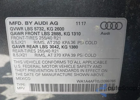 2018 Audi Sq5 3.0T Premium Plus z USA, uszkodzony, nr VIN WA1A4AFY0J2099785